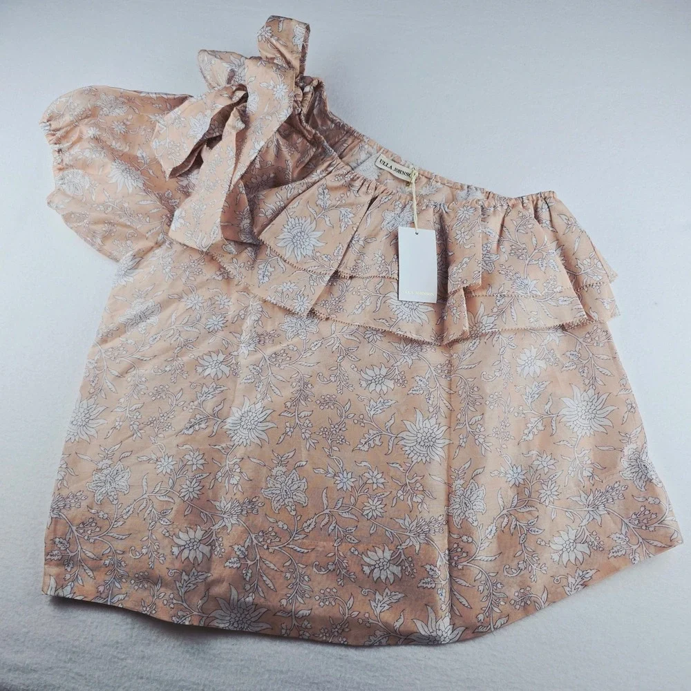 Ulla‎ Johnson NWT Goldie Blouse Rose Audrey Floral One Shoulder Ruffle Bow Top 4